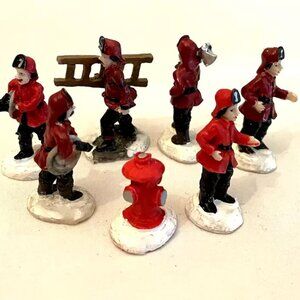 7 Firemen Figures Christmas Village Vintage Miniature 1" Tall  to 1 3/4" Tall